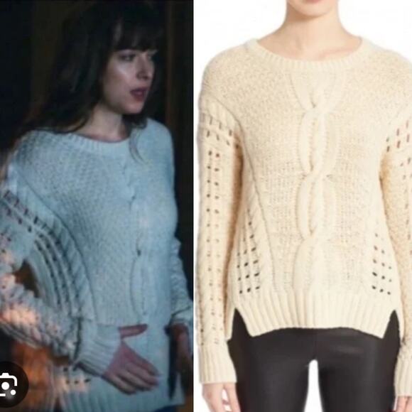 Vince Cable Knit Sweater Wool Yak Openwork Knit Scoop Neck...